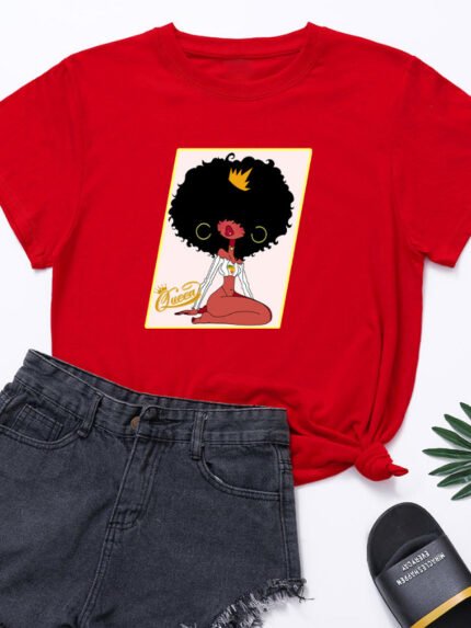 Wholesale Curly Girl Printed Short Sleeve T-Shirt