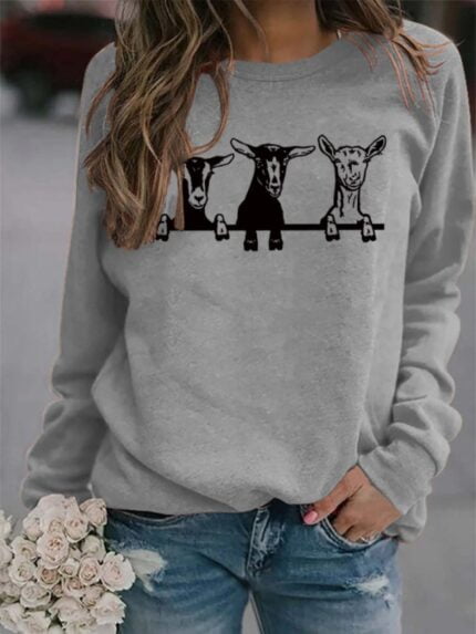 Cute alpaca print long sleeve sweatshirt