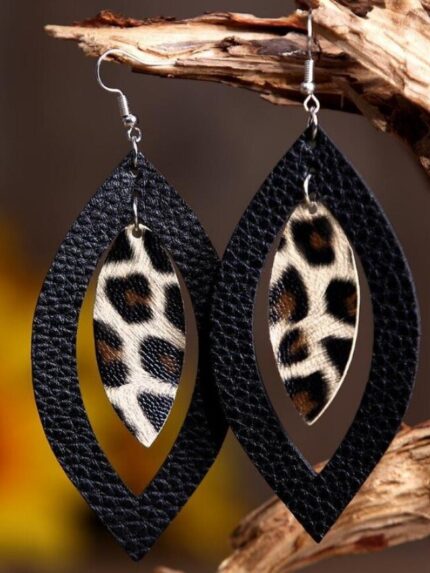 Cutout Leopard Print PU Earrings