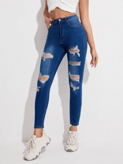 Dark Blue Ripped Skinny Jeans