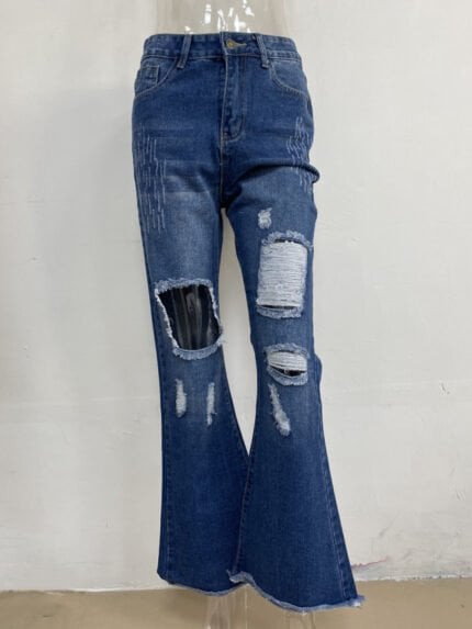 Dark blue ripped flared jeans