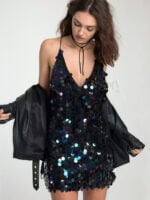 Deep V-neck sequin suspender dress