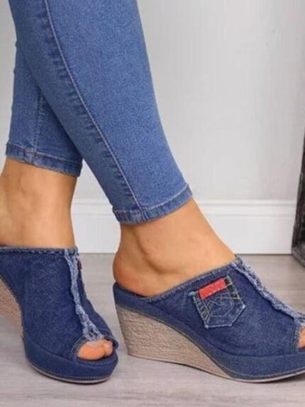 Denim High Heel Slippers-Wholesale