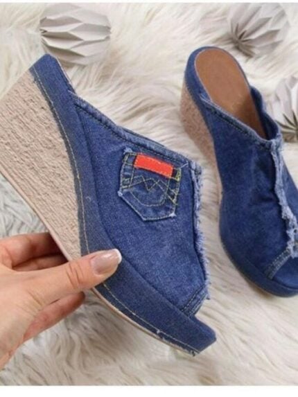 Denim High Heel Slippers-Wholesale