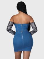 Denim Open Back Tight Dress Two Piece