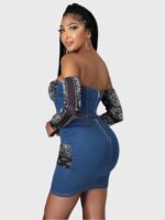 Denim Open Back Tight Dress Two Piece