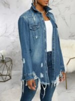 Distressed Ripped Single-breasted Denim Jackets