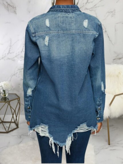 Distressed Ripped Single-breasted Denim Jackets