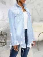 Distressed Ripped Single-breasted Denim Jackets