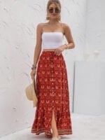 Ditsy Floral Printed Buttoned Slit Skirt