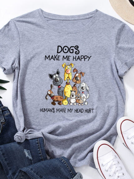 Wholesale Dog Story Print Short Sleeve T-Shirt