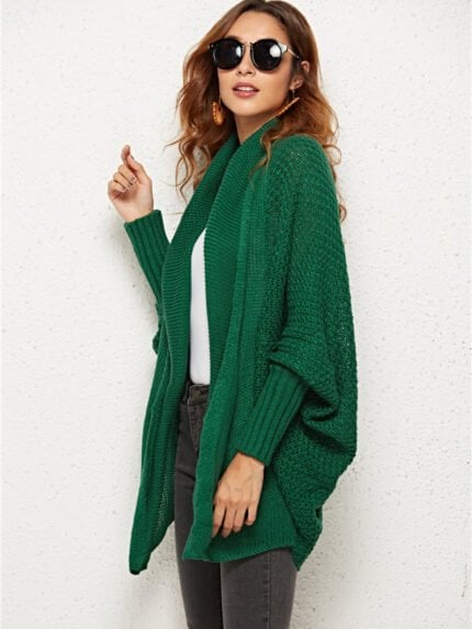 Dolman Sleeve Rib-knit Cardigan