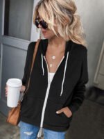 Drawstring Zipper Hooded Sweatshirt Jacket