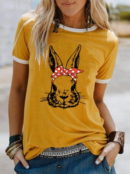 Wholesale Easter Bunny Contrast Short Sleeve T-Shirt