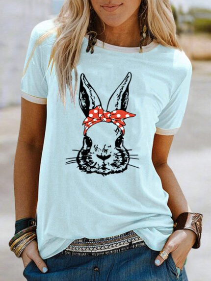 Wholesale Easter Bunny Contrast Short Sleeve T-Shirt