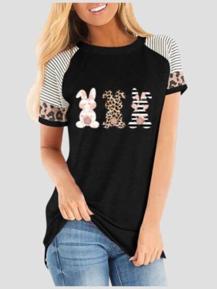 Wholesale Easter Bunny Leopard Print T-Shirt