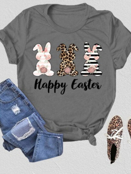 Wholesale Easter Bunny Letter Print T-Shirt