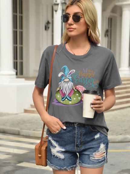 Wholesale Easter Dwarfs Print Short Sleeve T-Shirt