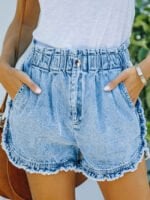 Elastic Waist Button Denim Shorts