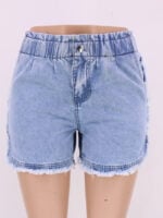 Elastic Waist Button Denim Shorts