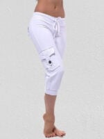 Elastic Waist Button Pocket Cropped Pants