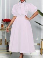 Elegant Bow Tie Puff Sleeve Dress