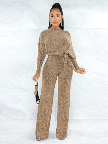 Elegant sloping shoulder tie jumpsuit