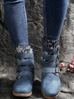 Embroidered Buckle Detail Boots