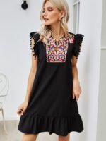 Wholesale Embroidered panel sleeveless dress