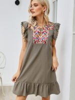 Wholesale Embroidered panel sleeveless dress