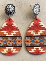 Ethnic Geometric Print Wood Earrings