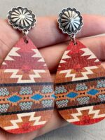 Ethnic Geometric Print Wood Earrings