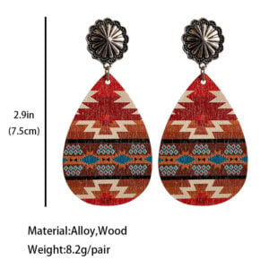 Ethnic Geometric Print Wood Earrings