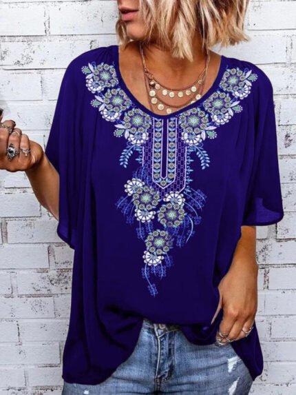 Ethnic Print Casual Short Sleeve T-Shirt