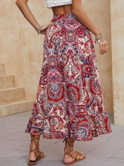 Ethnic Print Irregular Ruffle Skirt