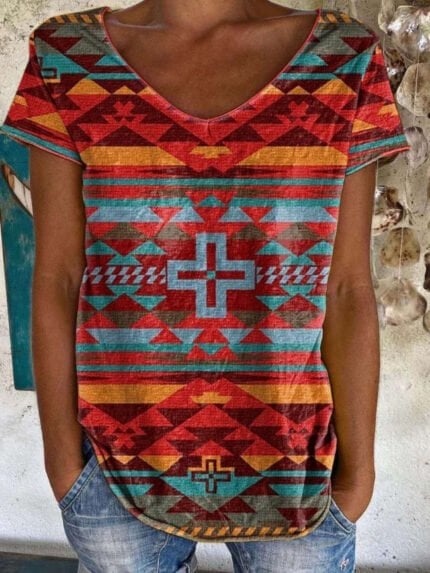 Ethnic Print Short Sleeve T-Shirt