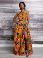 Ethnic Print V-Neck Sleeveless Slit Dress