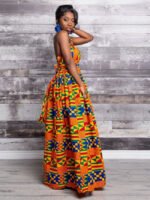 Ethnic Print V-Neck Sleeveless Slit Dress