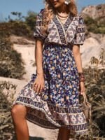 Ethnic floral print V-neck dress