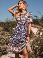 Ethnic floral print V-neck dress