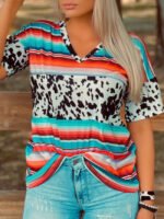 Ethnic leopard print V-neck T-shirt