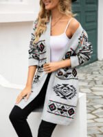 Ethnic print pocket cardigan