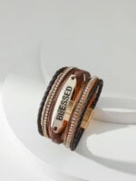 Ethnic style braided leather bracelet