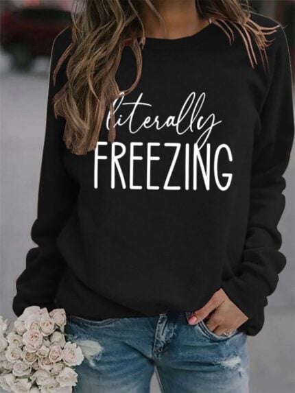 FREEZING Letter Print Long Sleeve Sweatshirt