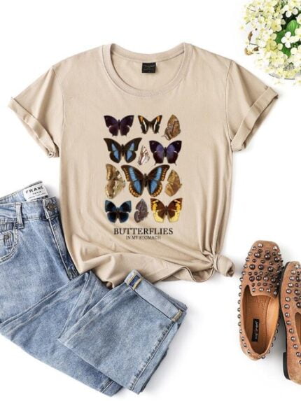 Fashion Butterfly Print Short Sleeve T-Shirt