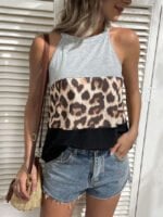 Fashion Colorblock Halter Leopard Vest