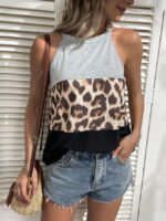 Fashion Colorblock Halter Leopard Vest