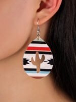 Fashion Cutout Cactus Print Leather Earrings