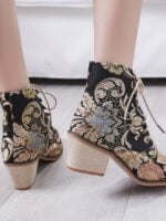 Fashion Embroidered Lace-Up Boots