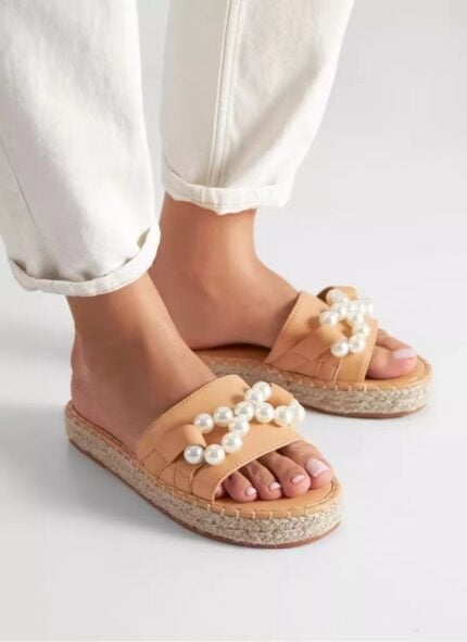 Fashion Faux Pearl Flat Slippers